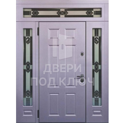 Входная витражная трехстворчатая дверь со стеклопакетом элитная ДПК-12049